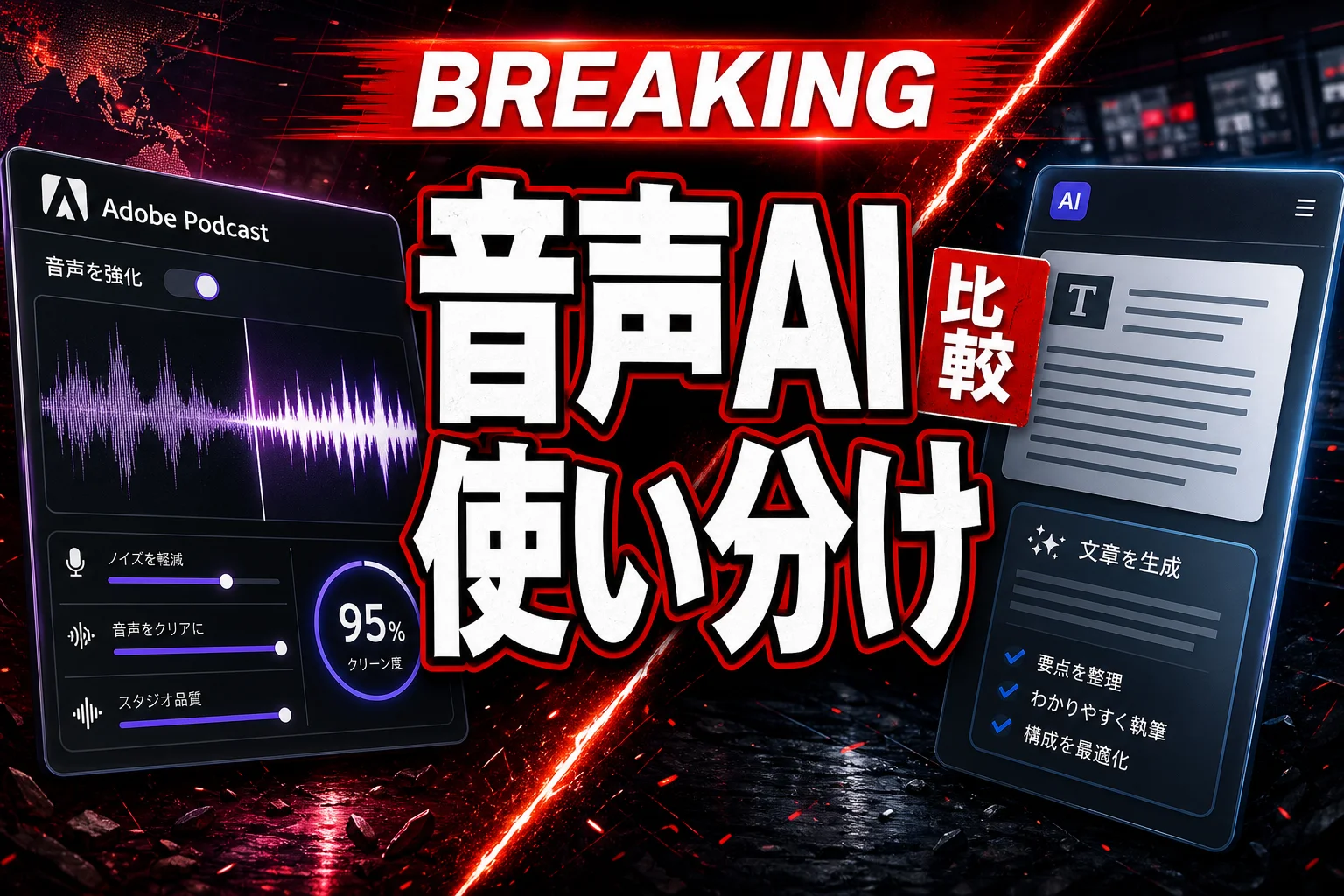 Adobe PodcastとClaude比較｜音声補正とAI執筆の使い分け完全ガイド(2026年版)