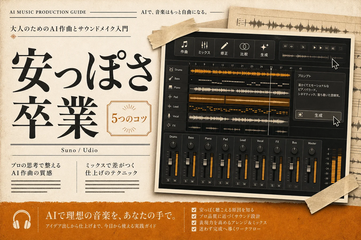 AI作曲を安っぽく聞かせない5つのコツ｜失敗パターンと直し方 (2026年版)