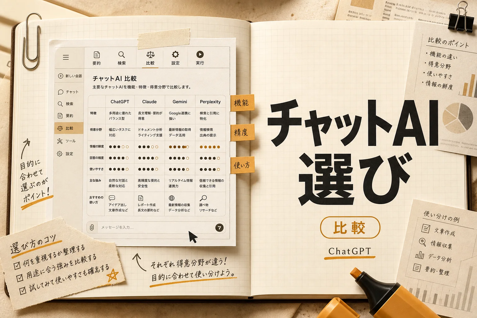 チャットAIの選び方5基準と用途別おすすめ｜無料で試せる主要サービス比較 (2026年版)