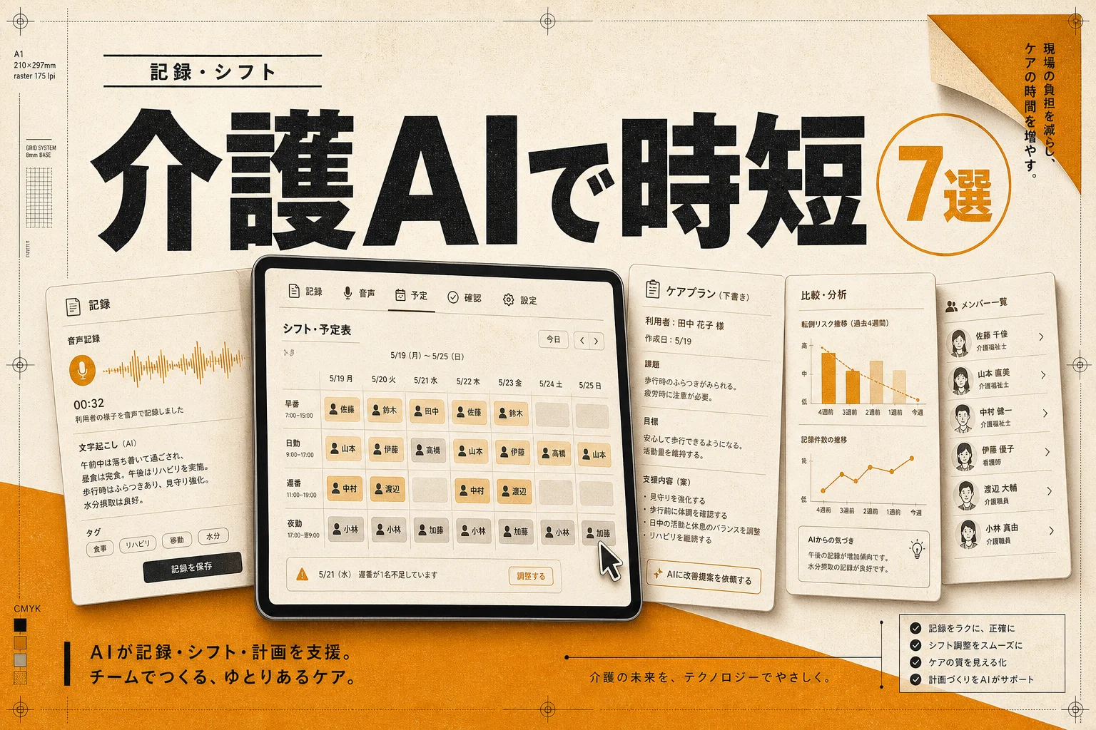 介護向けAIツールおすすめ7選 — 記録とシフトの残業を減らす選び方 (2026年版)