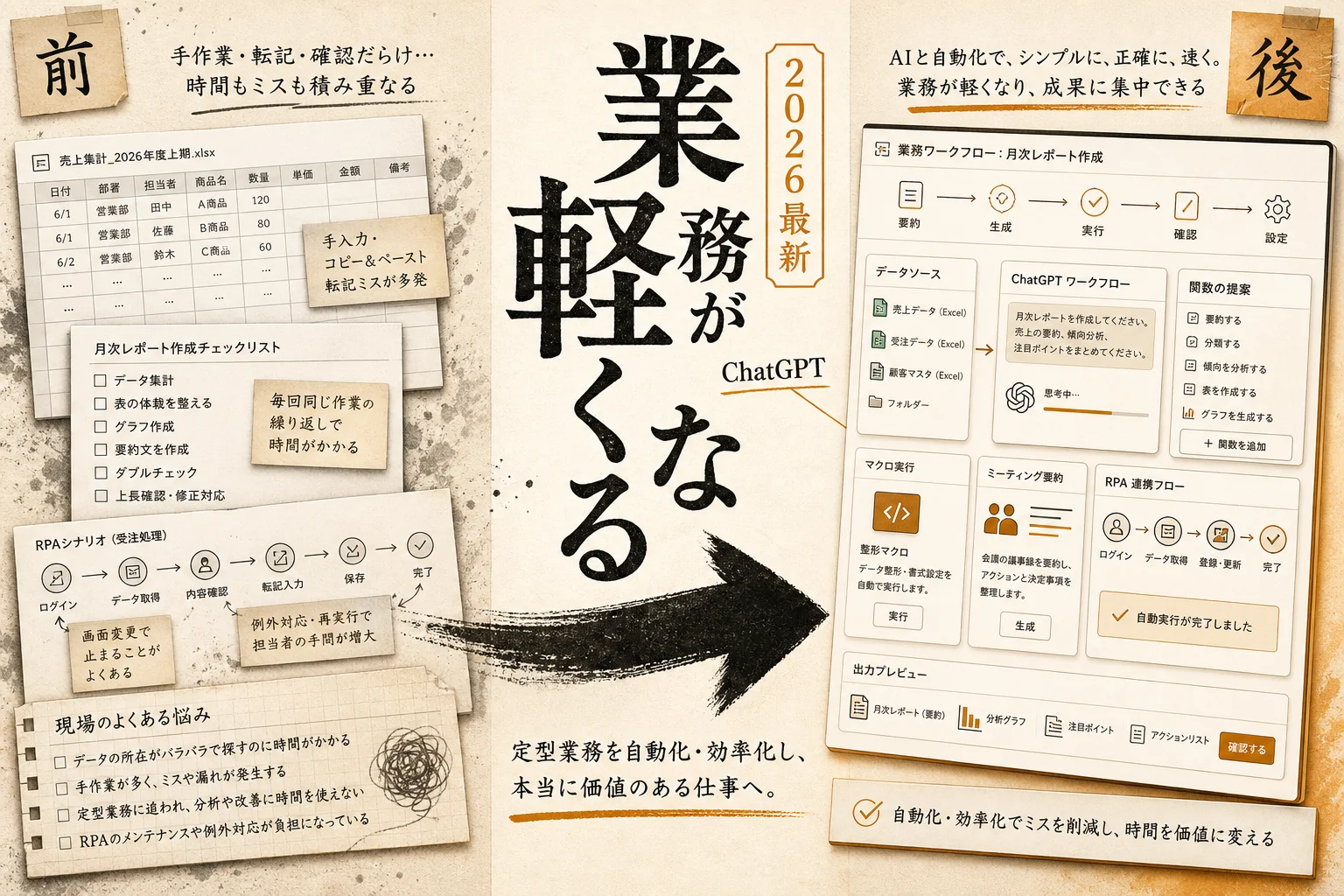 ChatGPT業務効率化30事例｜Excel自動化からRPA連携まで実装手順