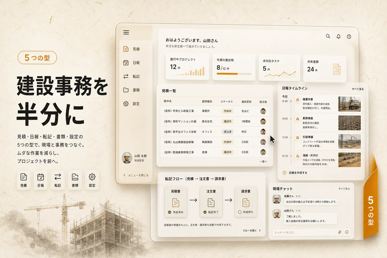 建設のAI導入事例5つ｜事務時間を半分にした工務店の手順と費用 (2026年版)