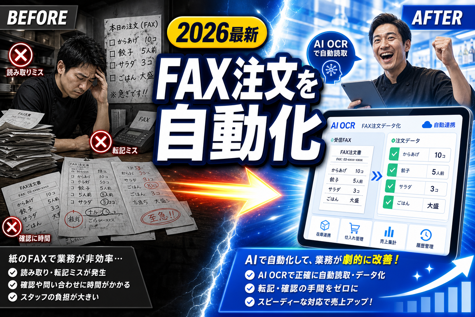 飲食店のFAX注文をAI OCRで自動化する方法と料金・精度比較(2026年版)