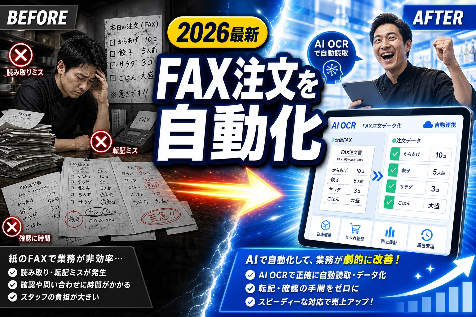 飲食店のFAX注文をAI OCRで自動化する方法と料金・精度比較(2026年版)