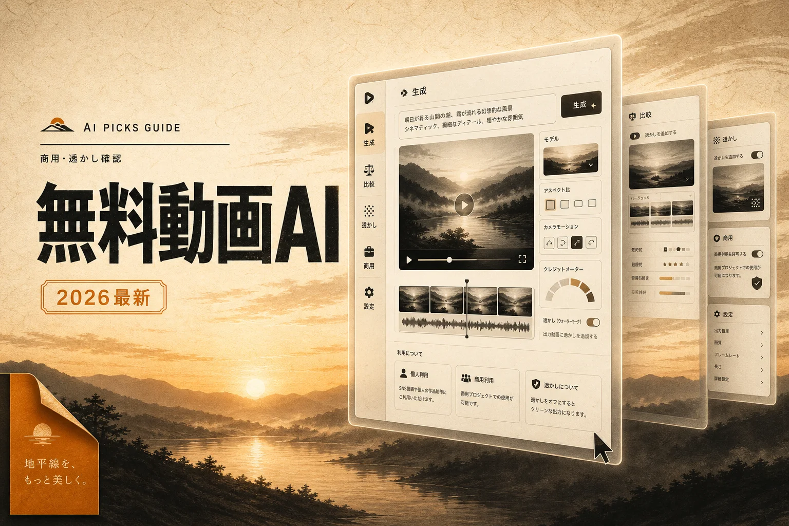 AI動画生成を無料で使う完全ガイド 2026年版｜商用可・透かしなしの選び方