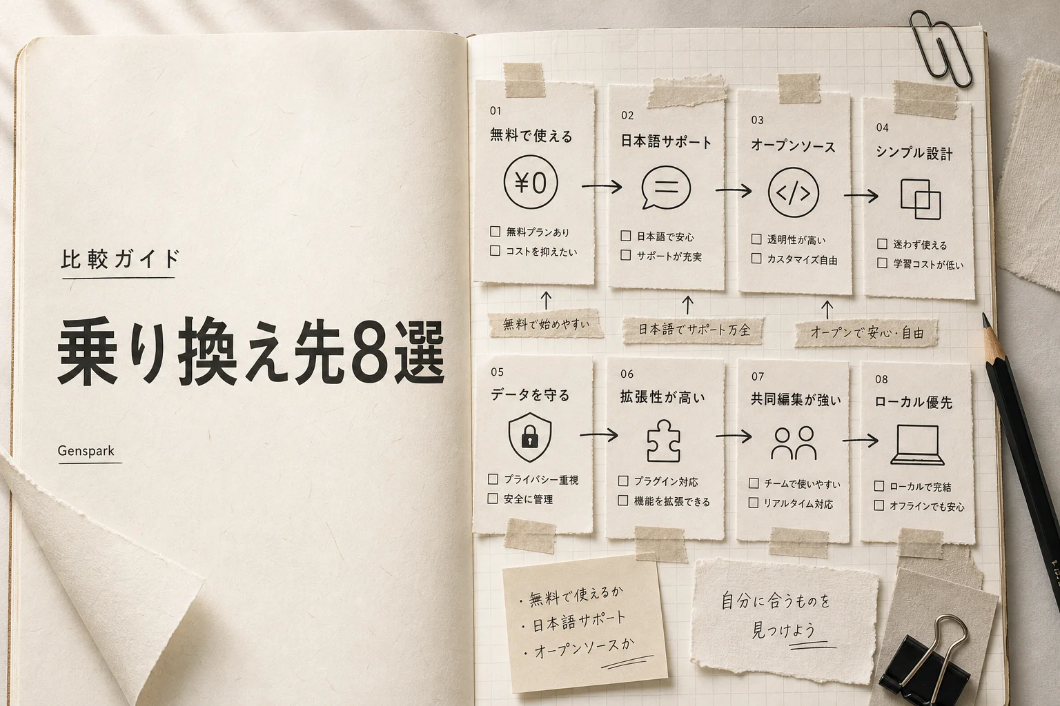 Genspark 代替AI 8選 — 無料・日本語対応・OSSの選び方 (2026年版)