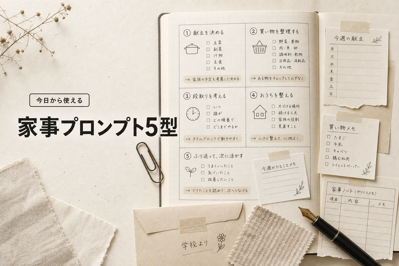主婦・主夫のAIプロンプト設計 使える5つの型と月3,000円以下の始め方 (2026年版)