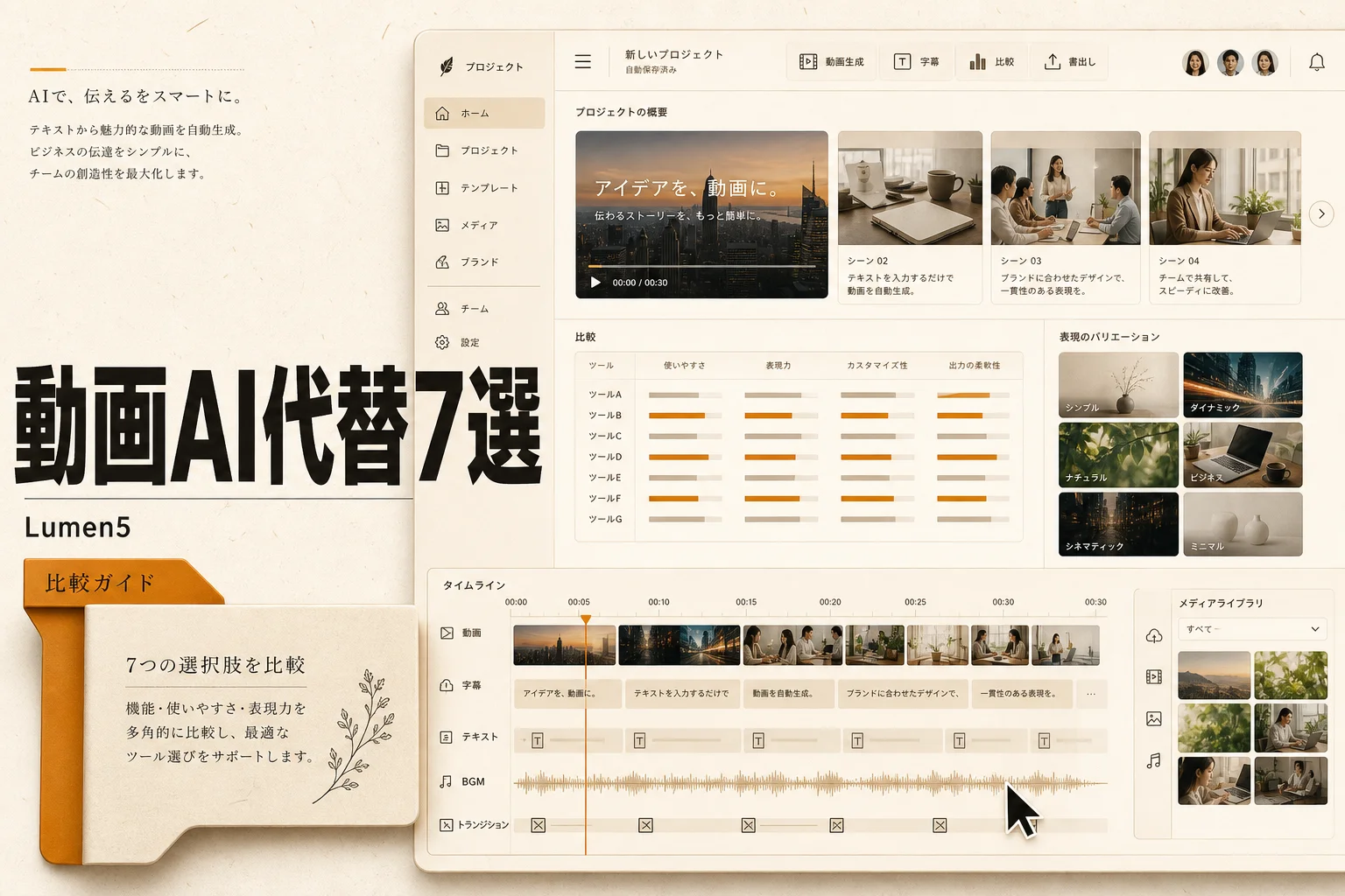 Lumen5 代替ツール7選、無料・日本語対応で選ぶAI動画生成 (2026年版)