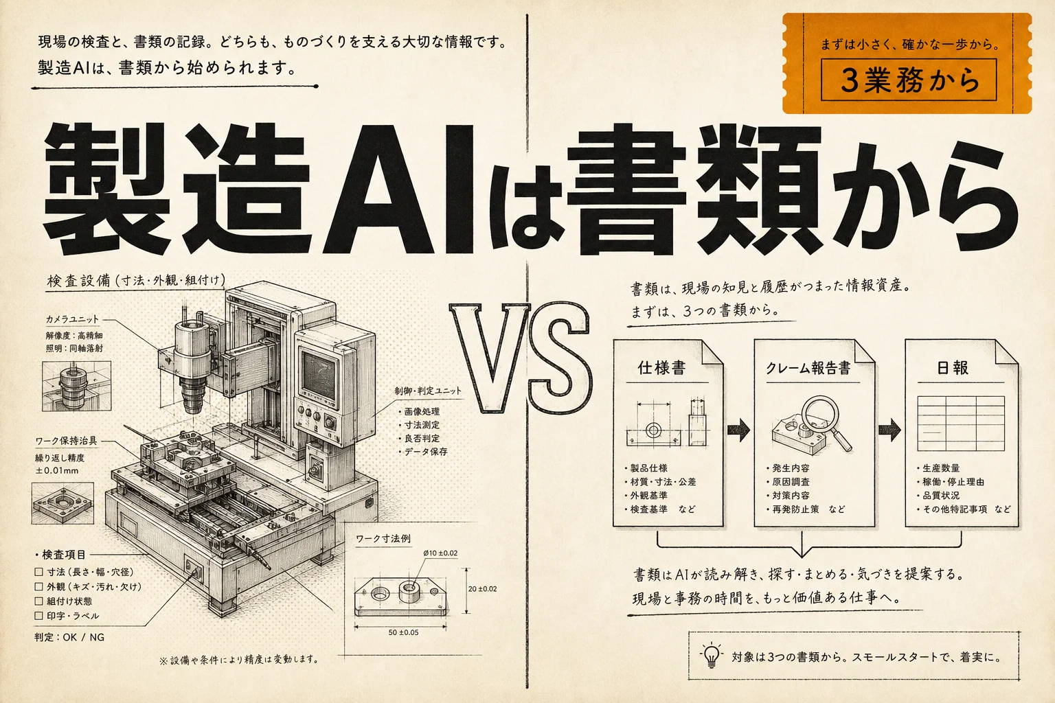 製造業のAI始め方｜月1万円以下・3業務から試す入門ガイド（2026年版）