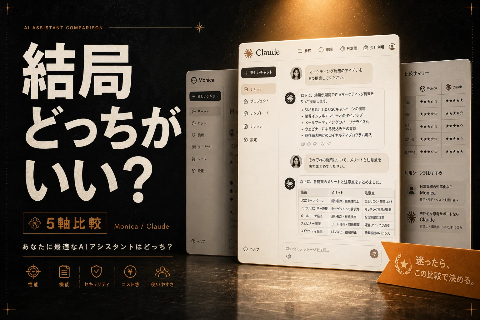 MonicaとClaudeを比較｜性能とコストで選ぶなら (2026年版)