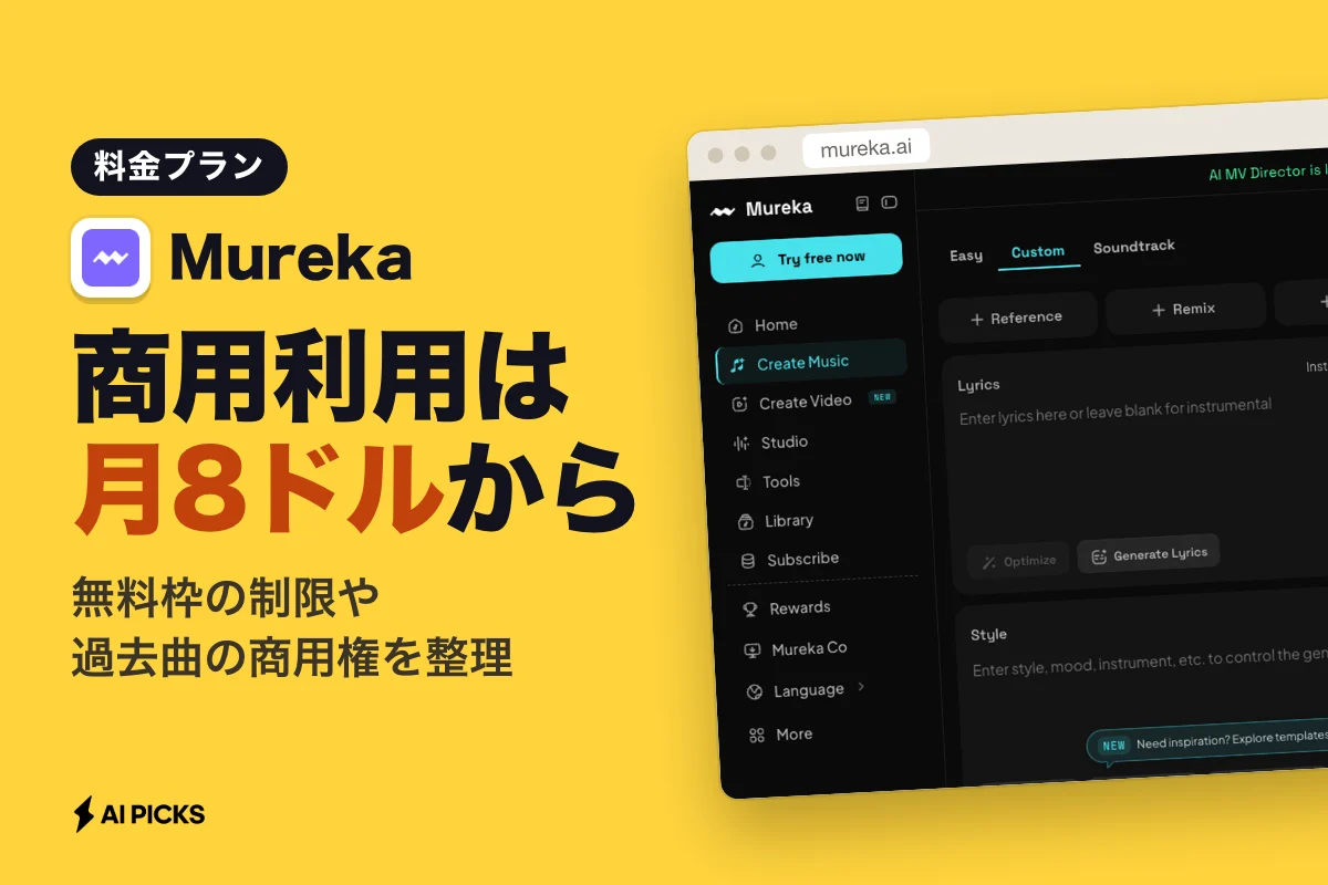 Murekaの料金プラン比較：月8ドルからの商用利用条件と無料枠の違い（2026年版）