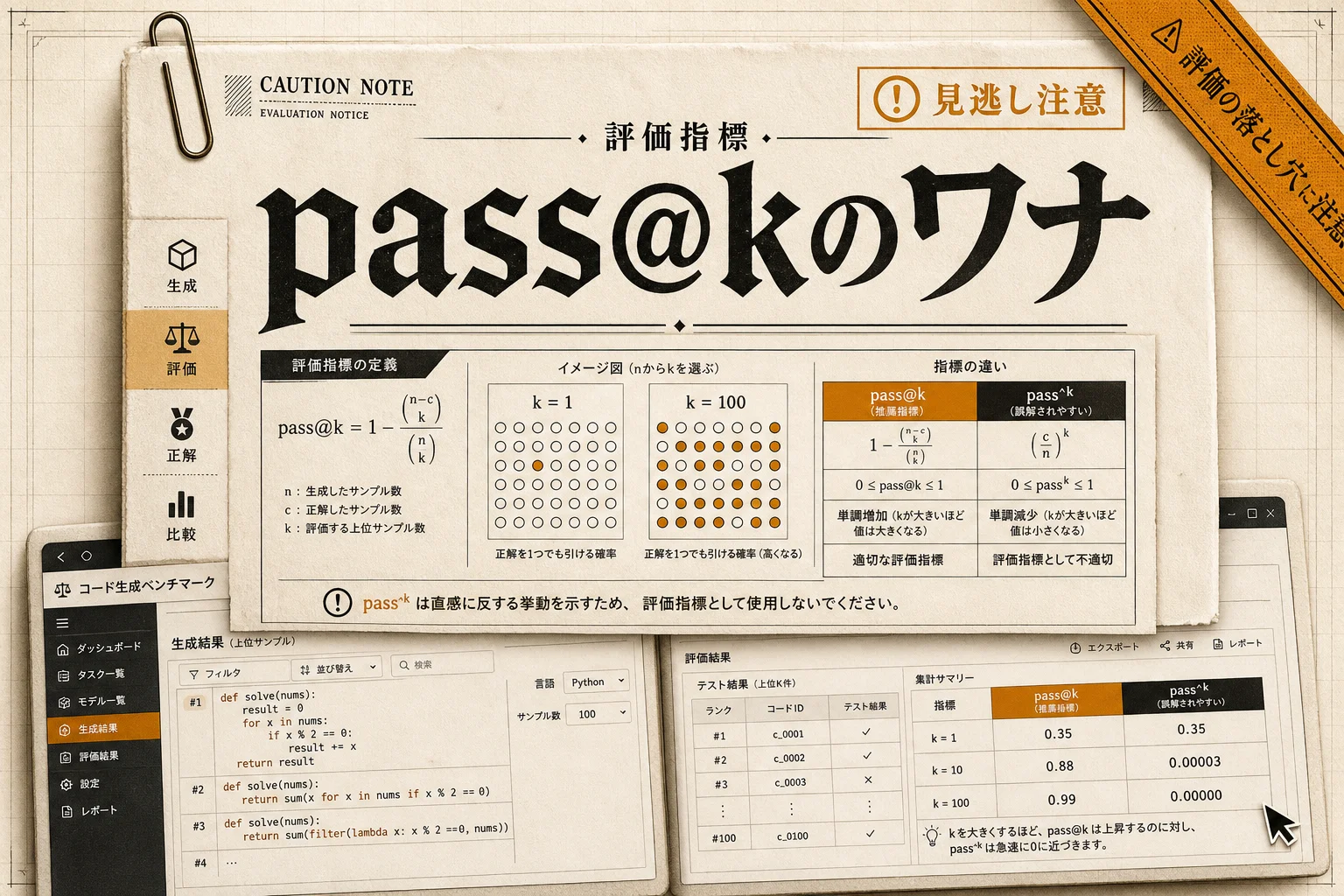 pass@kとは？AIコード生成の実力を測る指標と3つの落とし穴