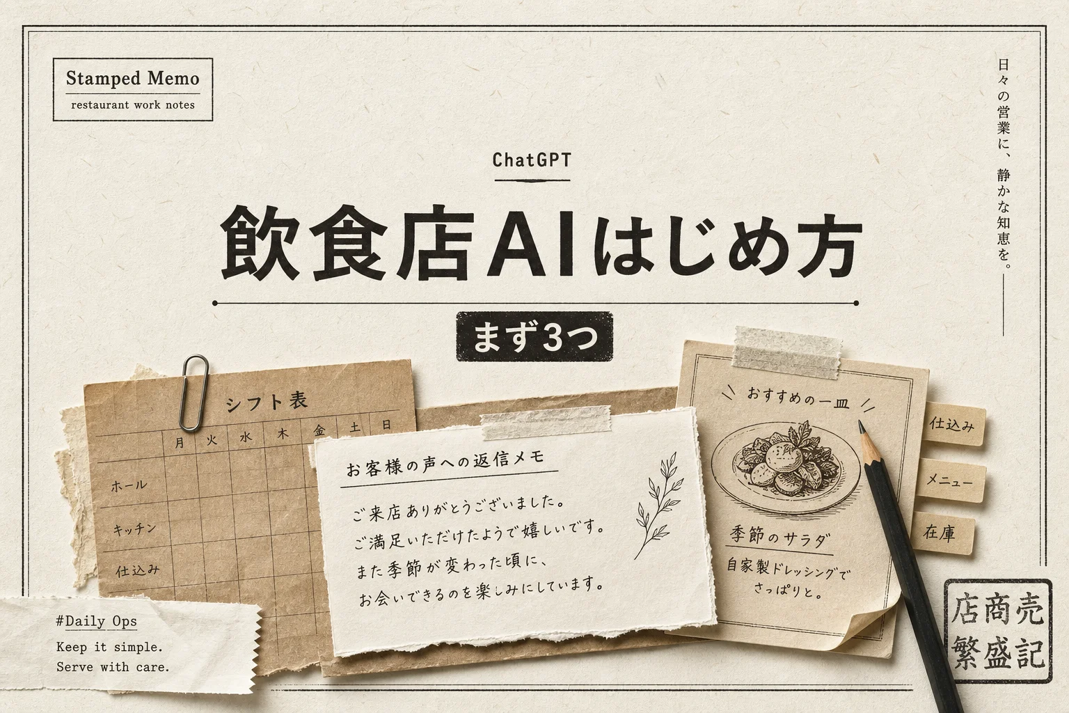 飲食店のAI始め方｜月1万円以下で回る入門ガイドと最初に触る3つのAI (2026年版)