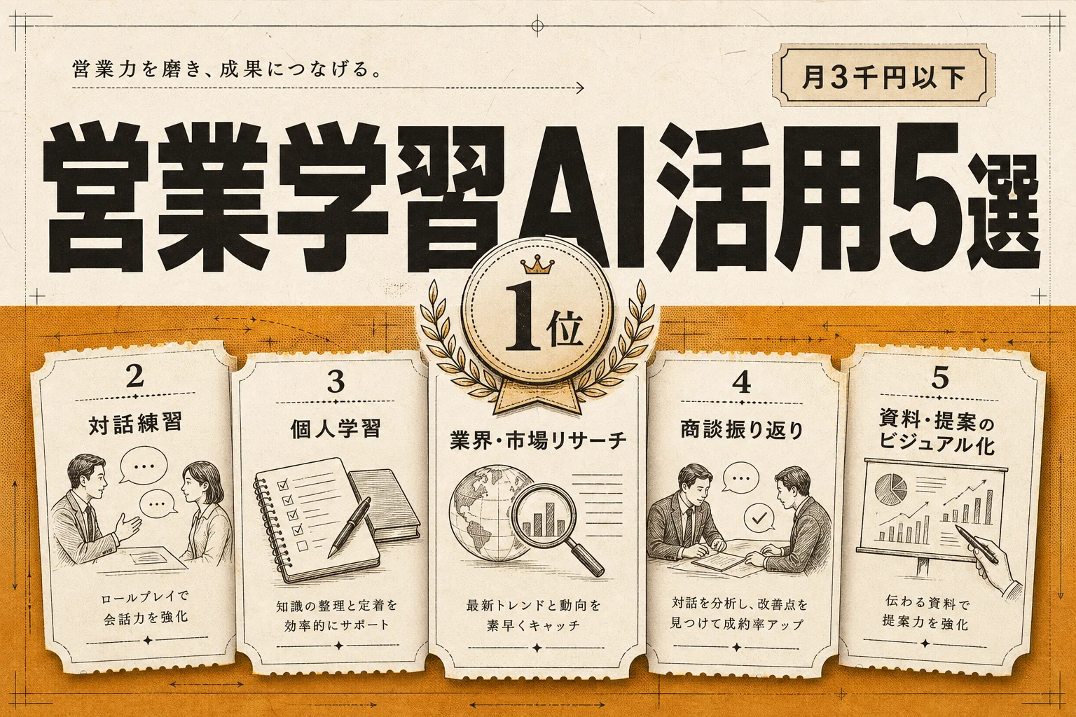 営業マンの学習にAIを使うベスト5 — 月3,000円以下で始める勉強法 (2026年版)