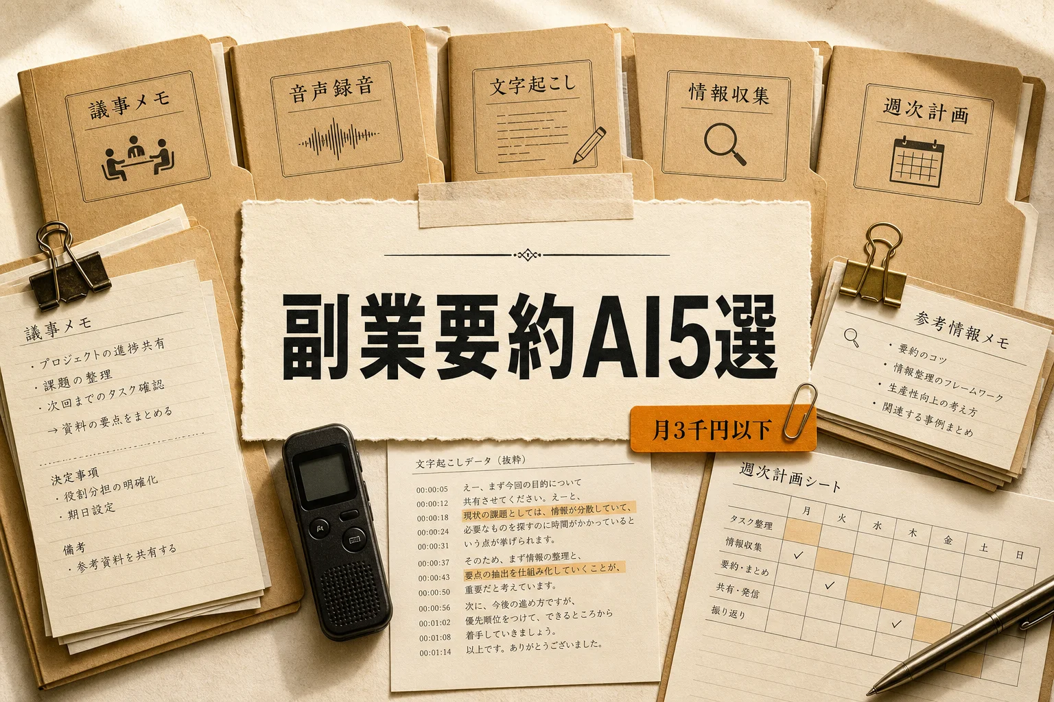 副業会社員向け要約AI 5選 月3,000円以下で選ぶ基準 (2026年版)