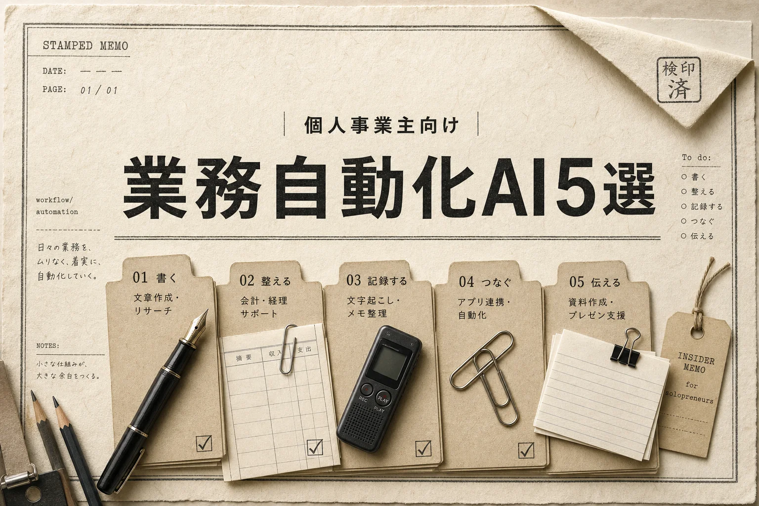 個人事業主の業務自動化AIベスト5、月3,000円以下で始める選び方 (2026年版)