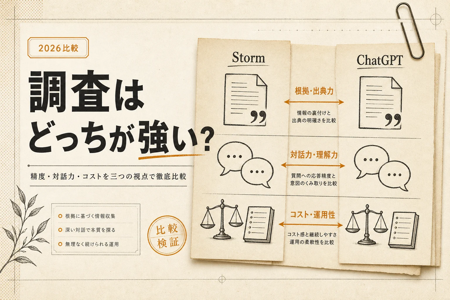 Storm と ChatGPT を比較｜性能・コストの違いと使い分け (2026年版)