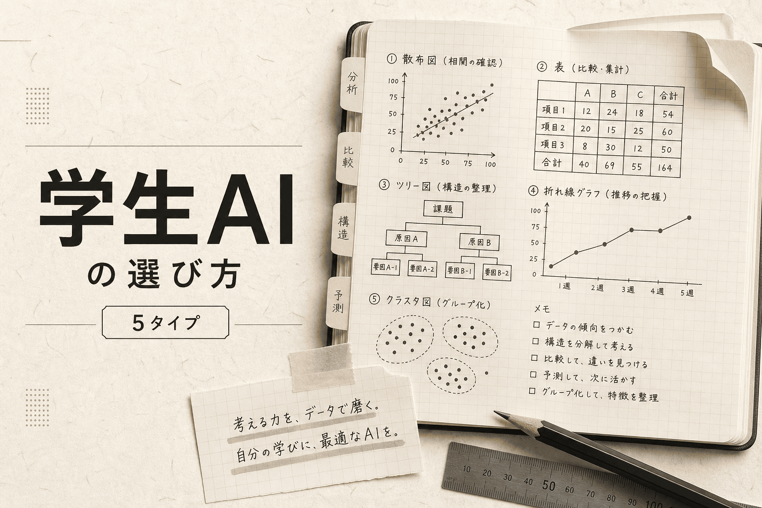 学生のデータ分析AI 5タイプの選び方と月3,000円以下の始め方 (2026年版)