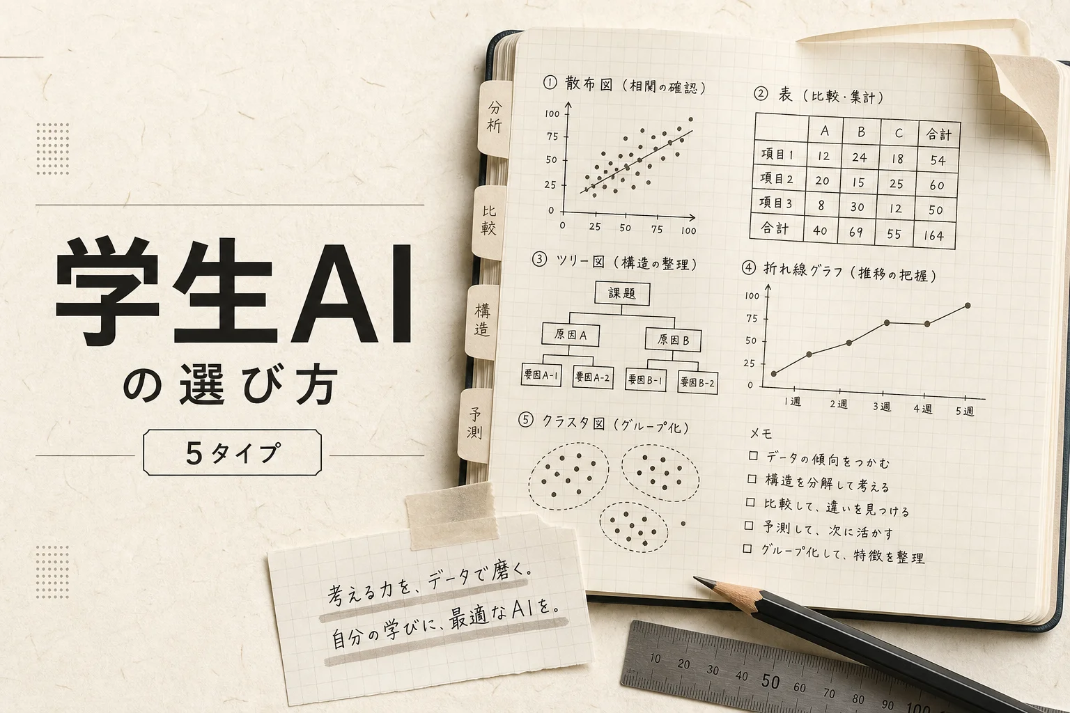 学生のデータ分析AI 5タイプの選び方と月3,000円以下の始め方 (2026年版)