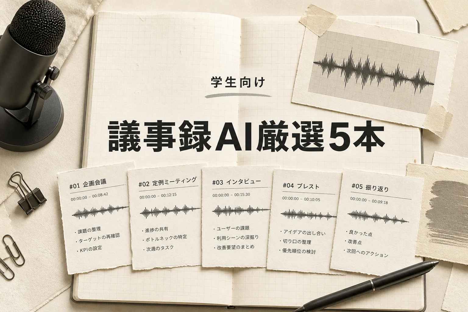 学生向け議事録AIベスト5｜月3,000円以下で選ぶ比較と使い分け(2026年版)