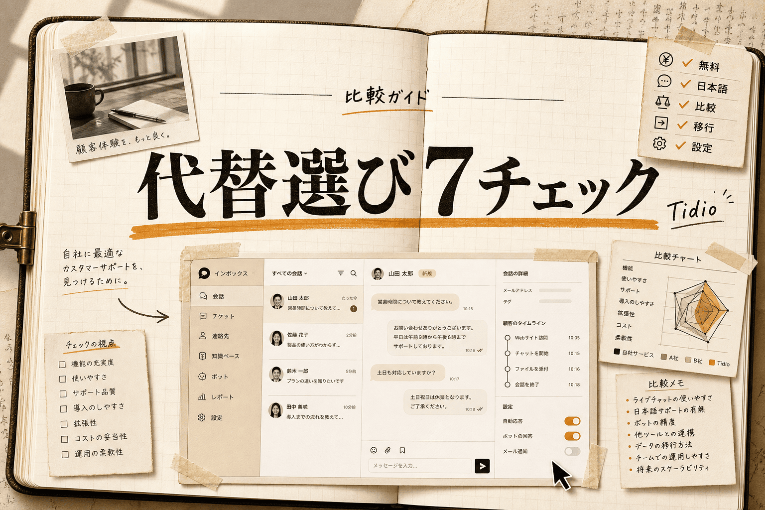 Tidio 代替を無料・日本語・OSSで比較。乗り換え前の7チェック (2026年版)