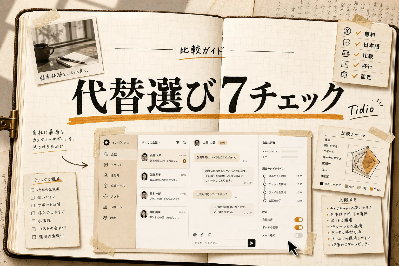 Tidio 代替を無料・日本語・OSSで比較。乗り換え前の7チェック (2026年版)
