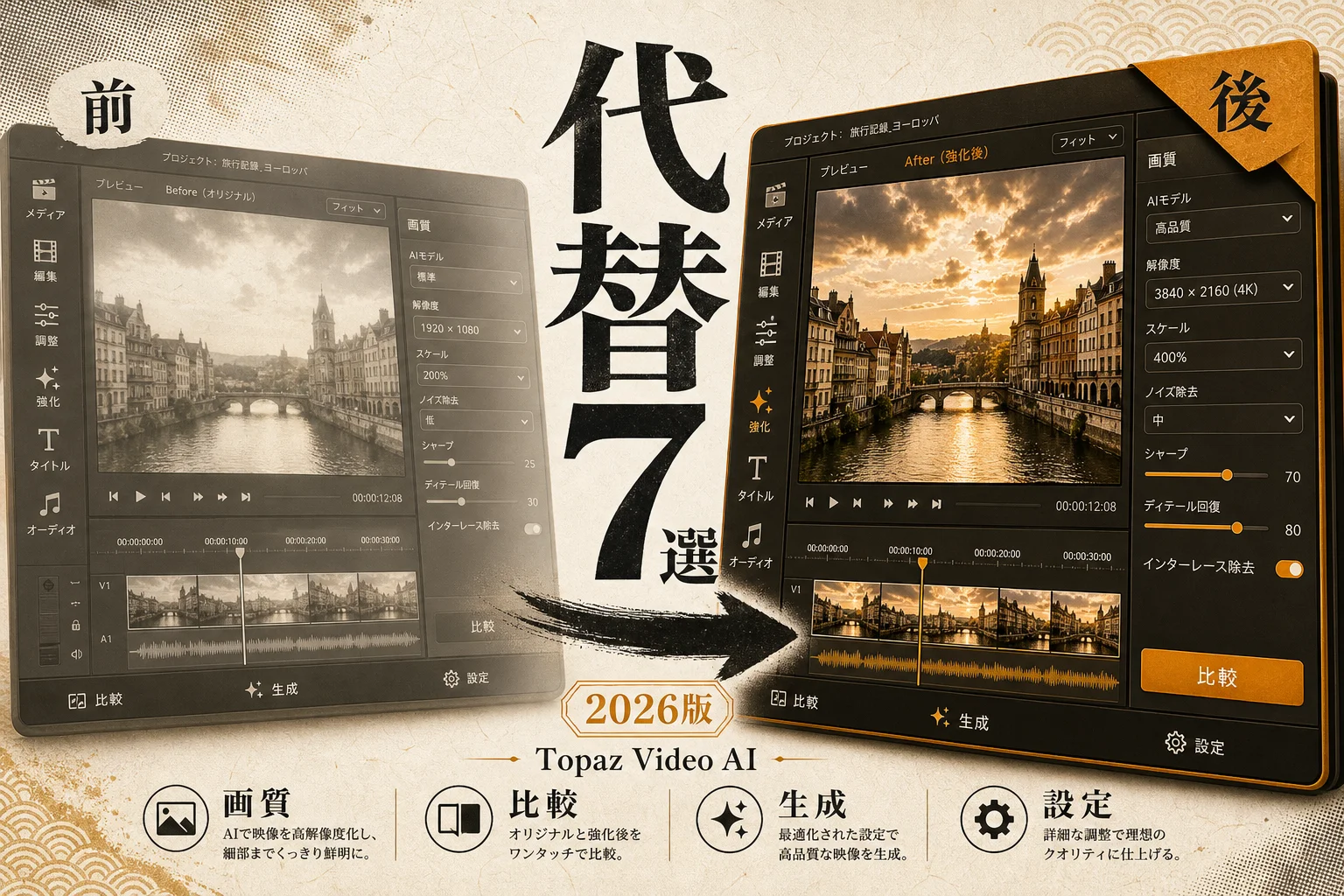 Topaz Video AIの代替7選と選び方 — 無料・買い切り・日本語で選ぶ(2026年版)