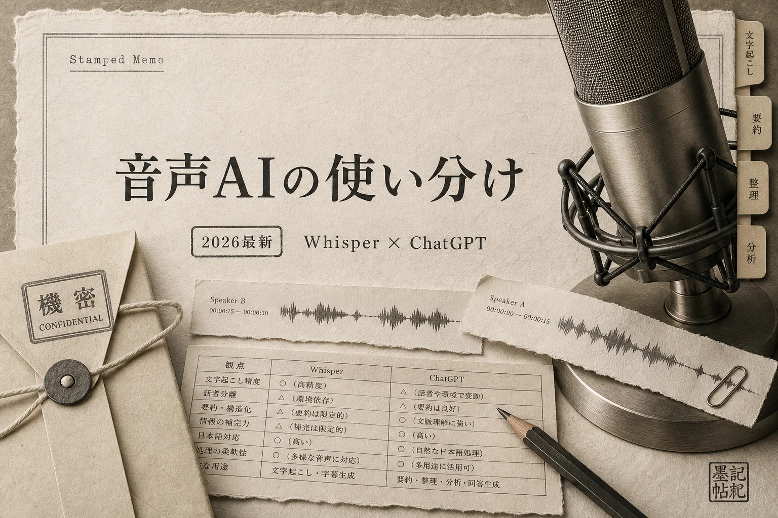 Whisper と ChatGPT の違いを比較｜精度・コスト・用途別の使い分け (2026年版)