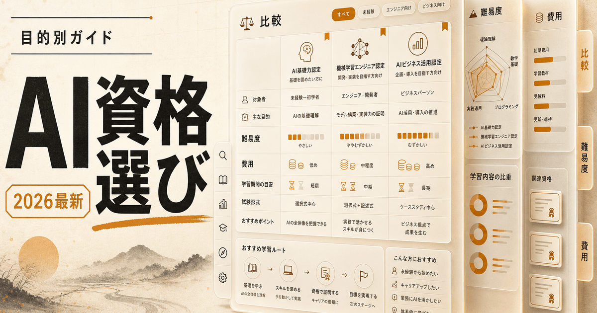AI資格おすすめ15選を目的別に比較｜難易度・費用・選び方 (2026年版