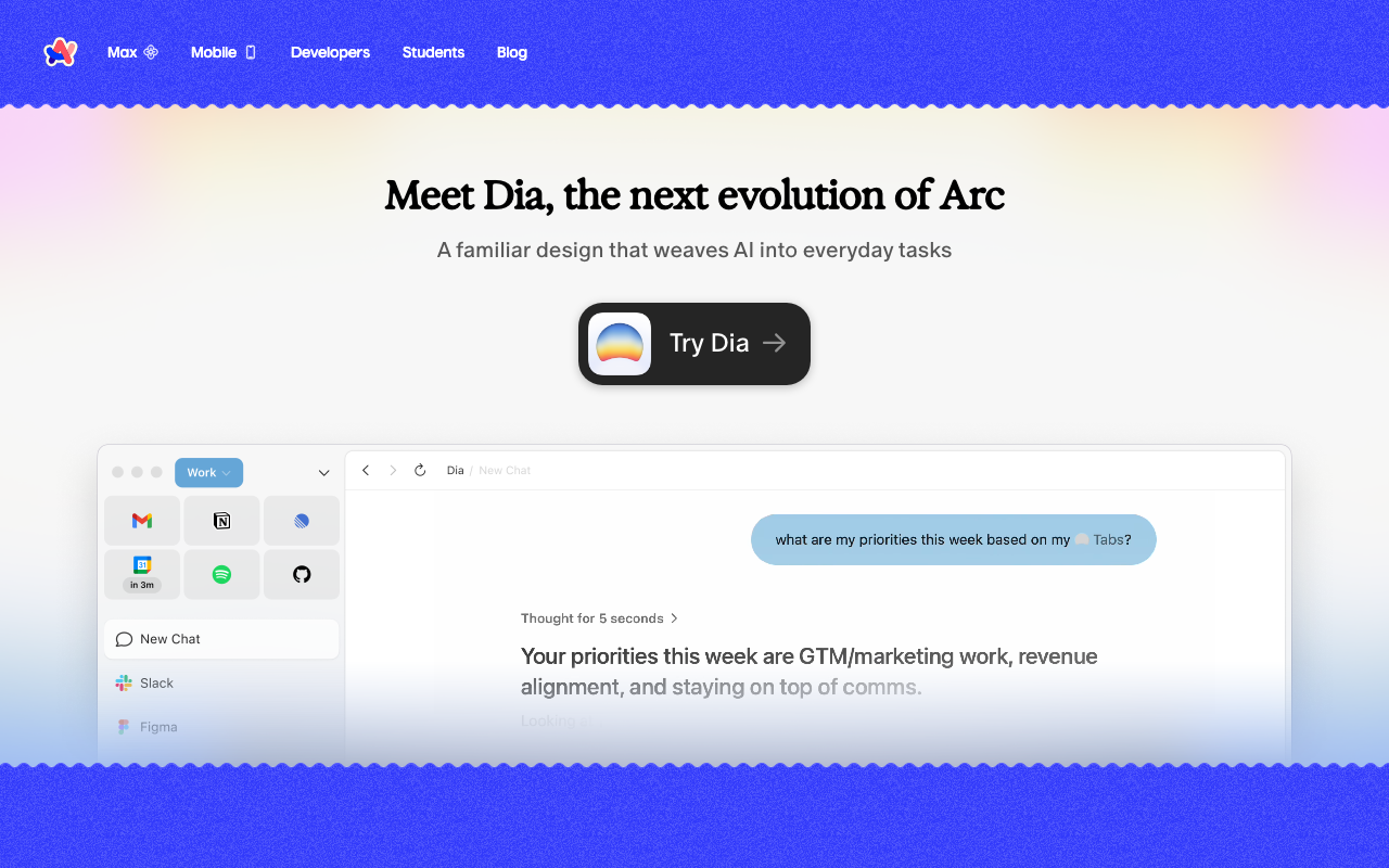 Arc Browserの公式トップページ