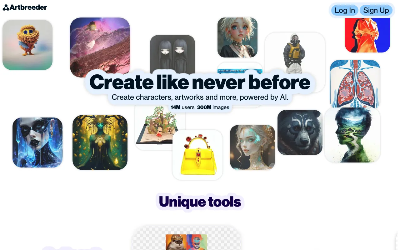 Artbreederの公式サイトプレビュー