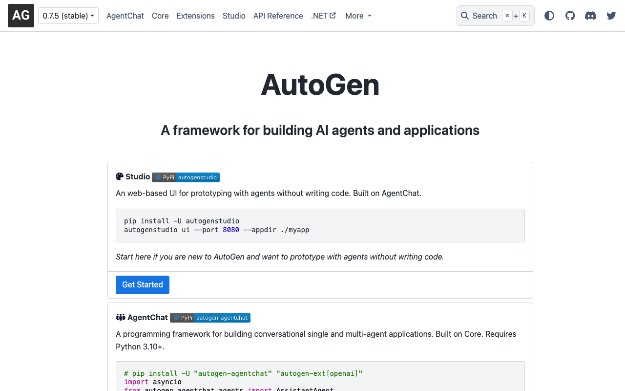 AutoGenの公式トップページ