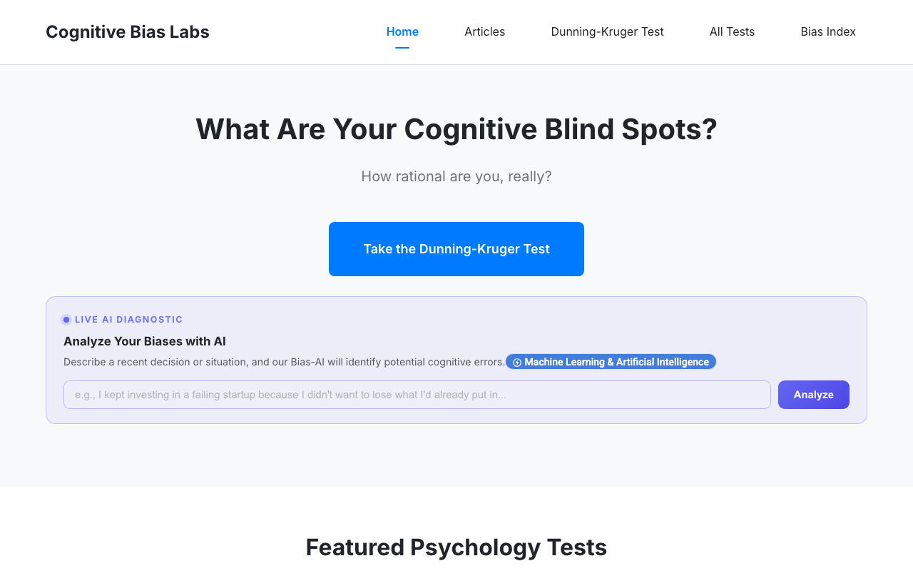 Cognitive Bias Labsの公式トップページ