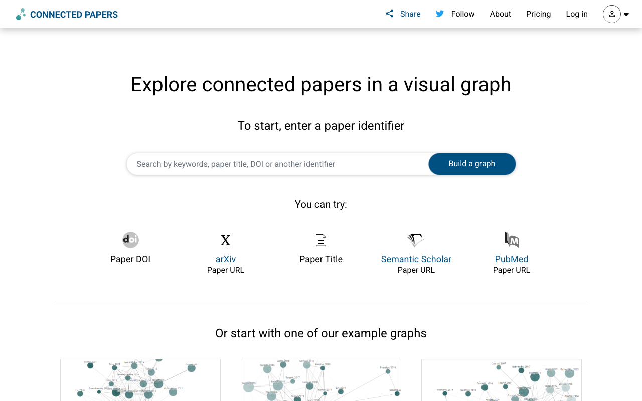 Connected Papersの公式トップページ