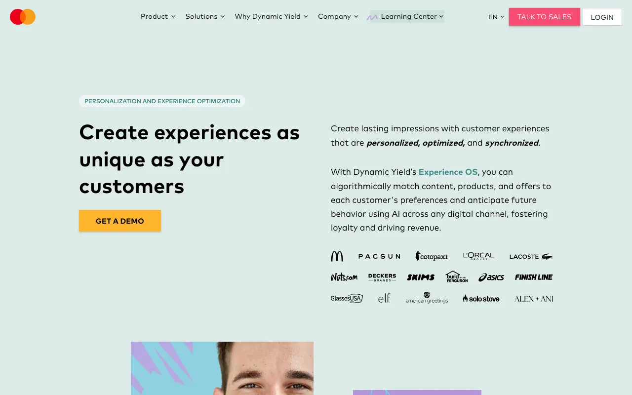 Dynamic Yieldの公式サイトプレビュー