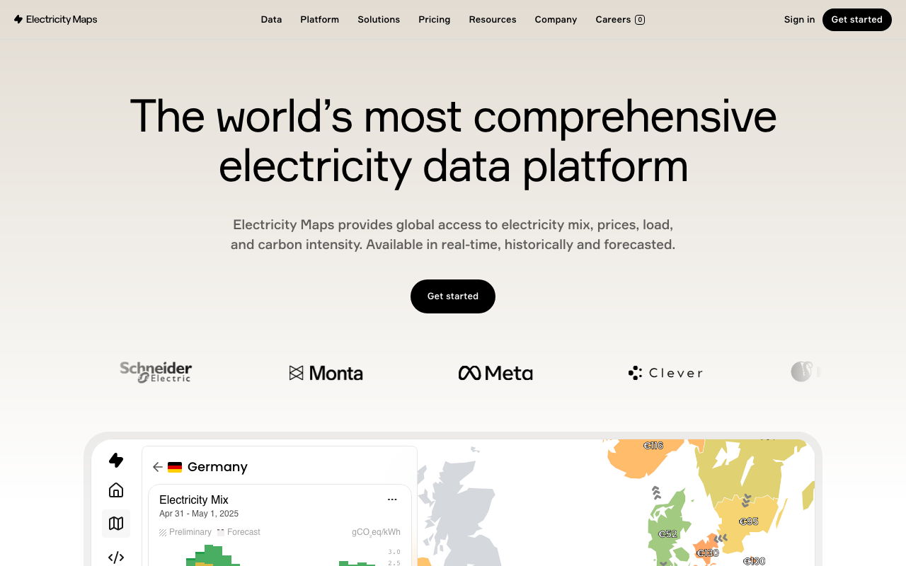 Electricity Mapsの公式トップページ