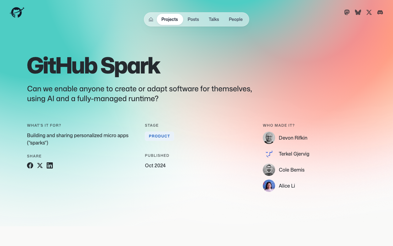GitHub Sparkの公式トップページ