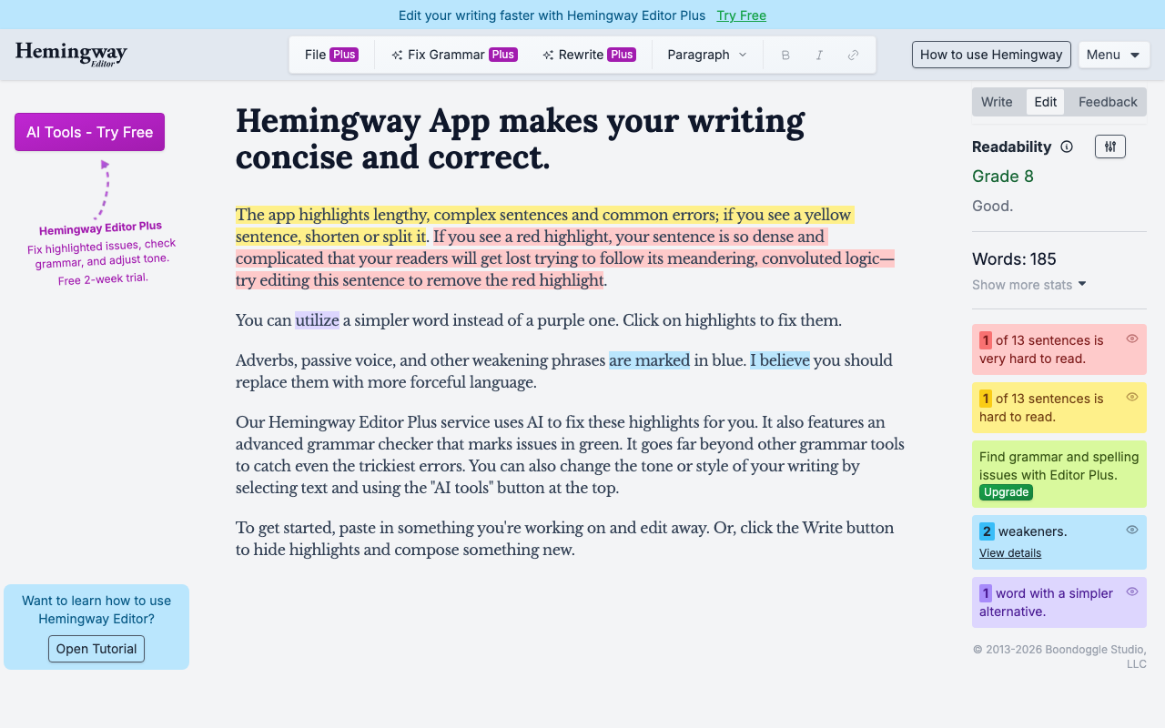 Hemingway Editorの公式トップページ