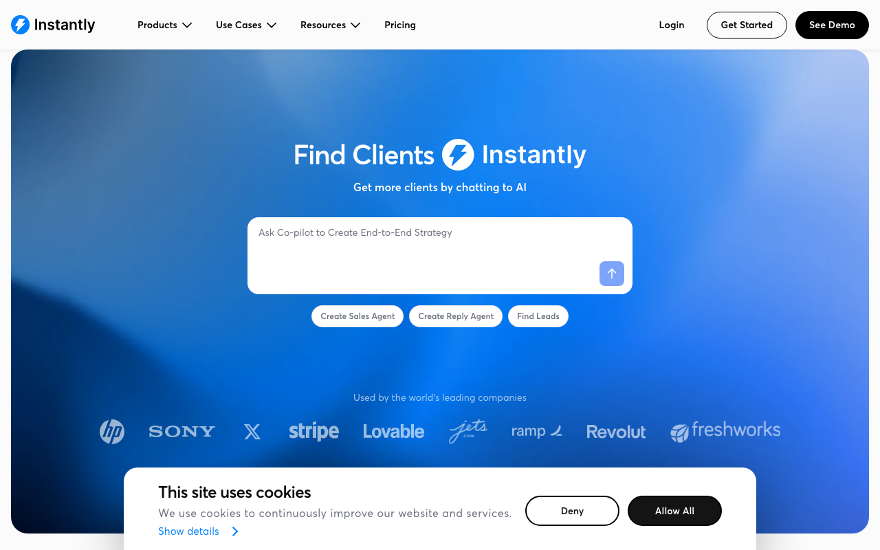 Instantly AIの公式トップページ