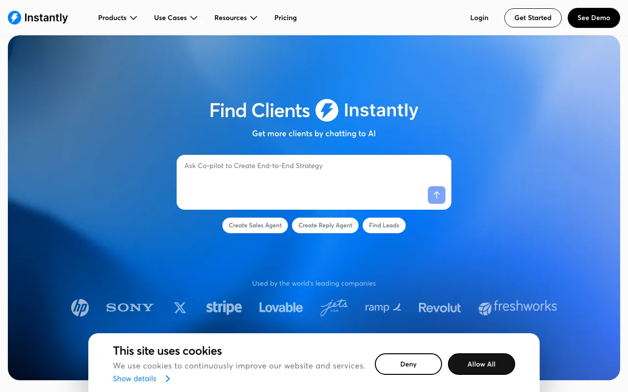 Instantly AIの公式サイトプレビュー