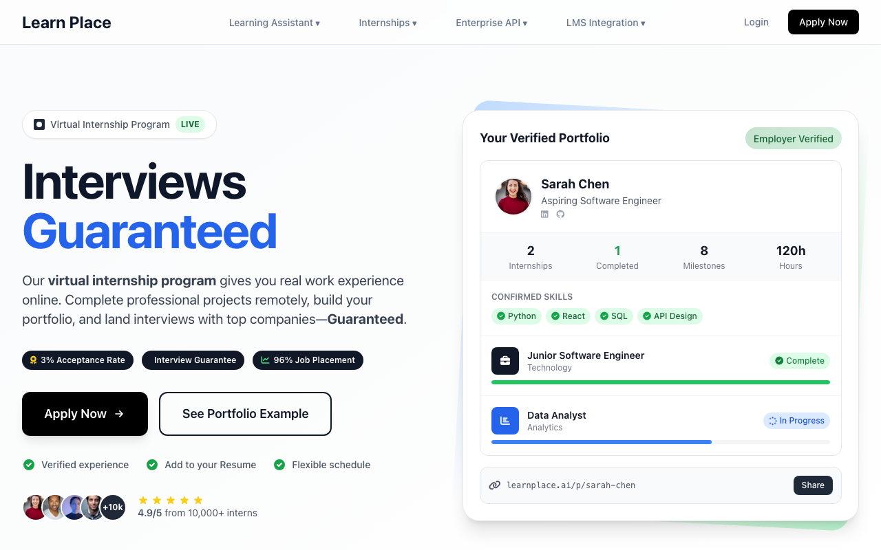 Learn Place Verified Experienceの公式トップページ