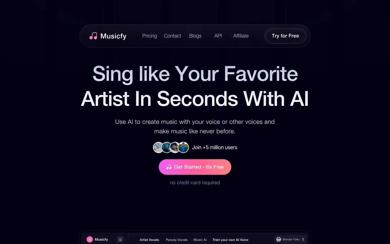 Musicfyの公式サイトプレビュー