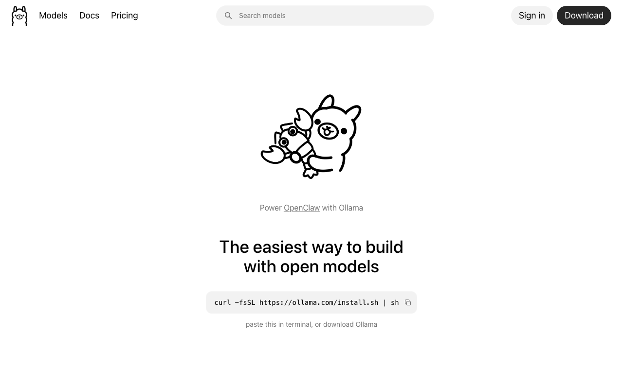 Ollamaの公式トップページ