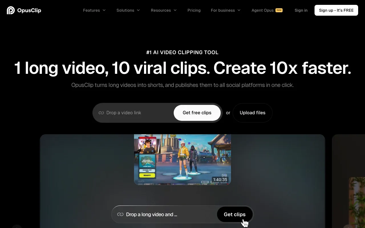 Opus Clipの公式サイトプレビュー