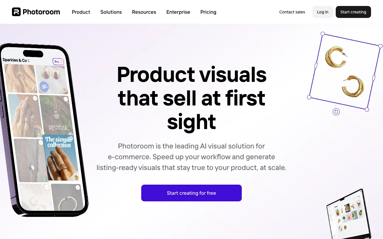 PhotoRoomの公式サイトプレビュー