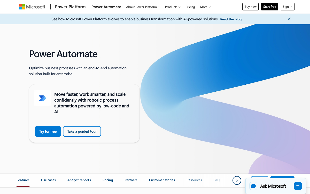 Power Automateの公式トップページ