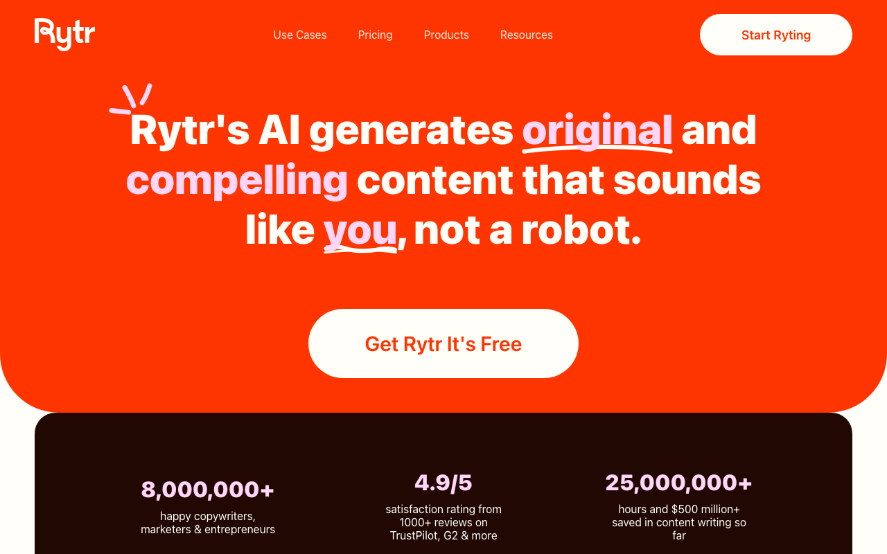 Rytrの公式トップページ