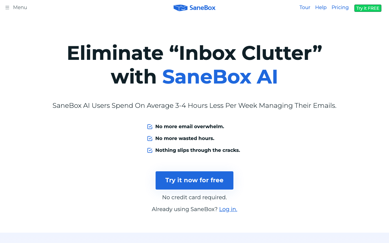 Saneboxの公式トップページ
