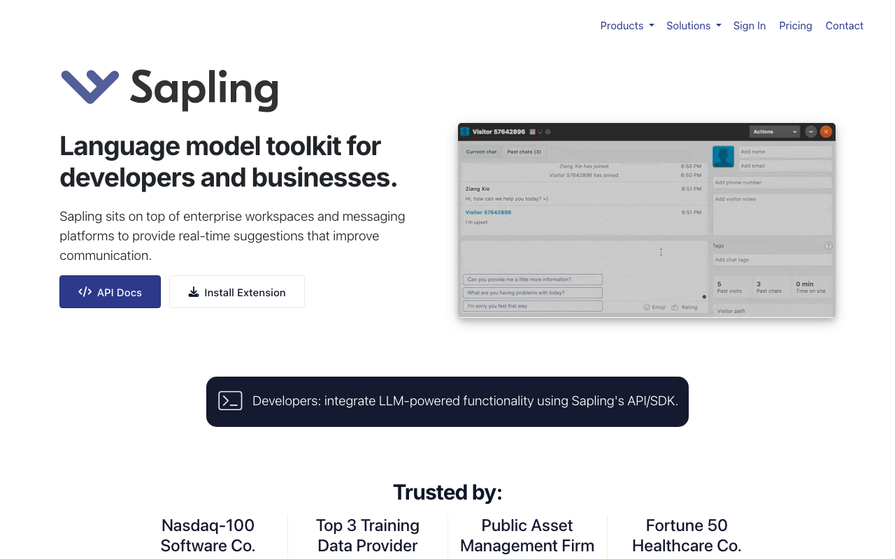 Sapling AIの公式トップページ