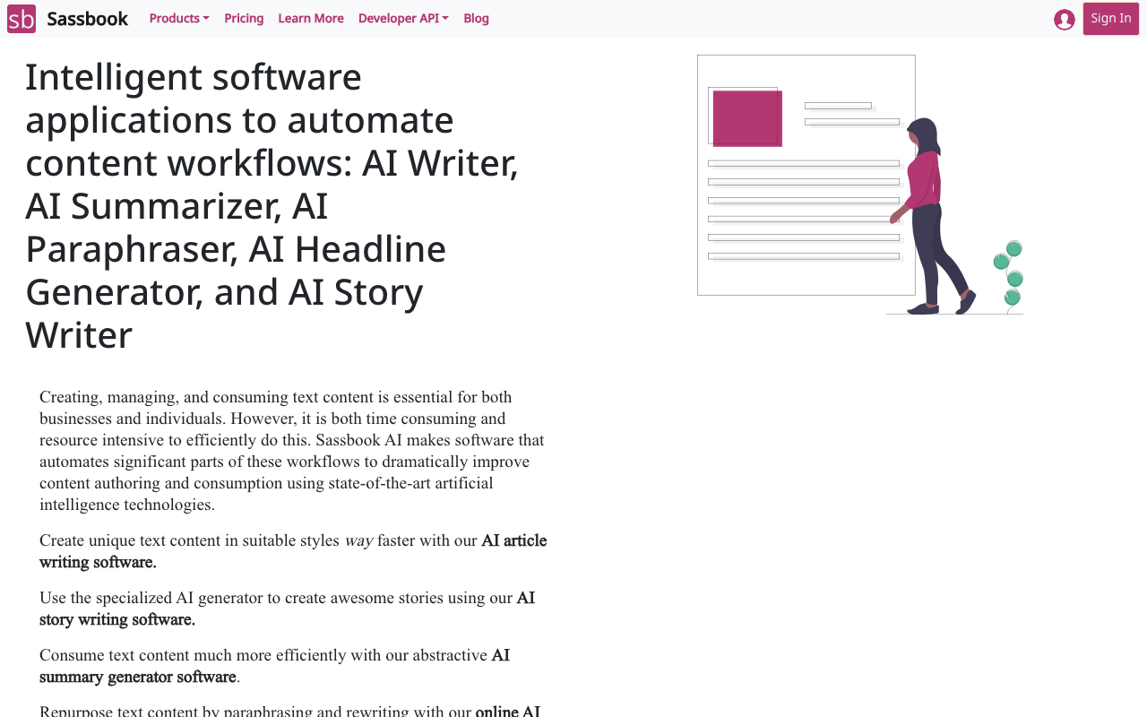 Sassbook AIの公式トップページ